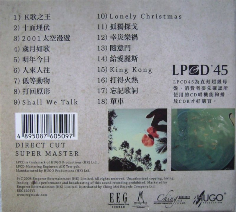 名称：陈奕迅 - 2008年专辑 - LPCD45    Flac描述：LPCD 45，由於采用一对一直刻印制方式生产，保证每张CD和母带有相同的音响重播效果，并限量生产，可防止翻版，发烧友可视《陈奕迅(LPCD 45)》为珍藏品